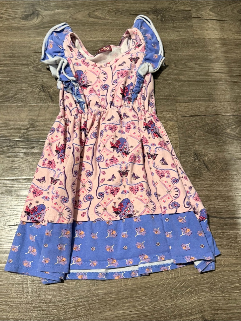 Jelly The Pug Pink and Purple Butterfly & Bird Print Dress